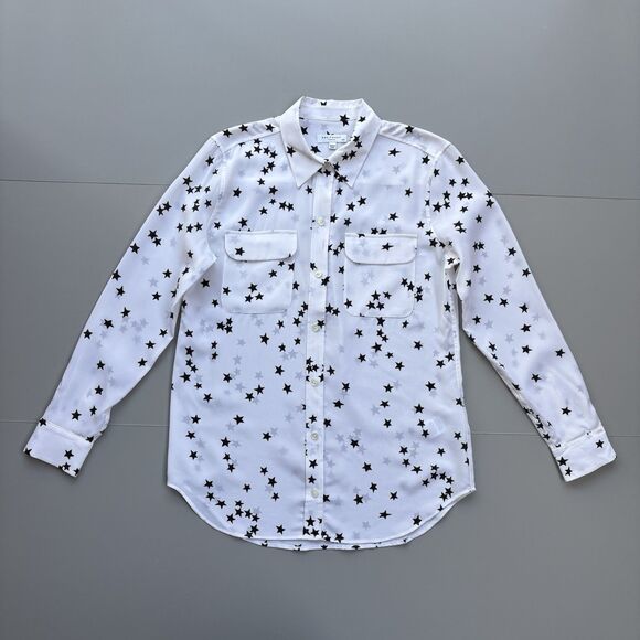 Equipment Femme Black White Stars Starry Night Silk Blouse Small Preppy Office - Picture 4 of 11